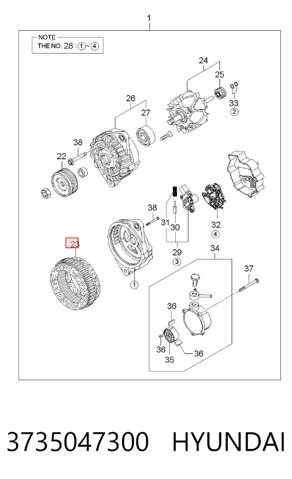 Enrolamento do gerador, estator 3735047300 Hyundai/Kia