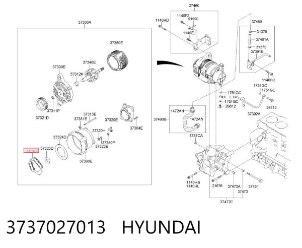 Porta-escovas do gerador 3737027013 Hyundai/Kia