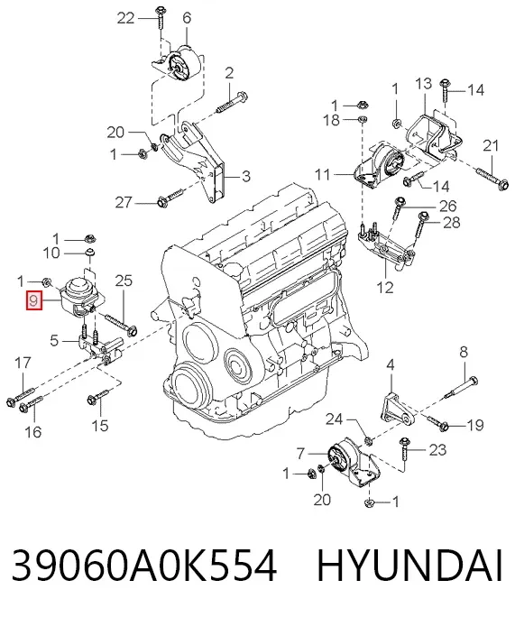 Coxim (suporte) direito de motor 39060A0K554 Hyundai/Kia
