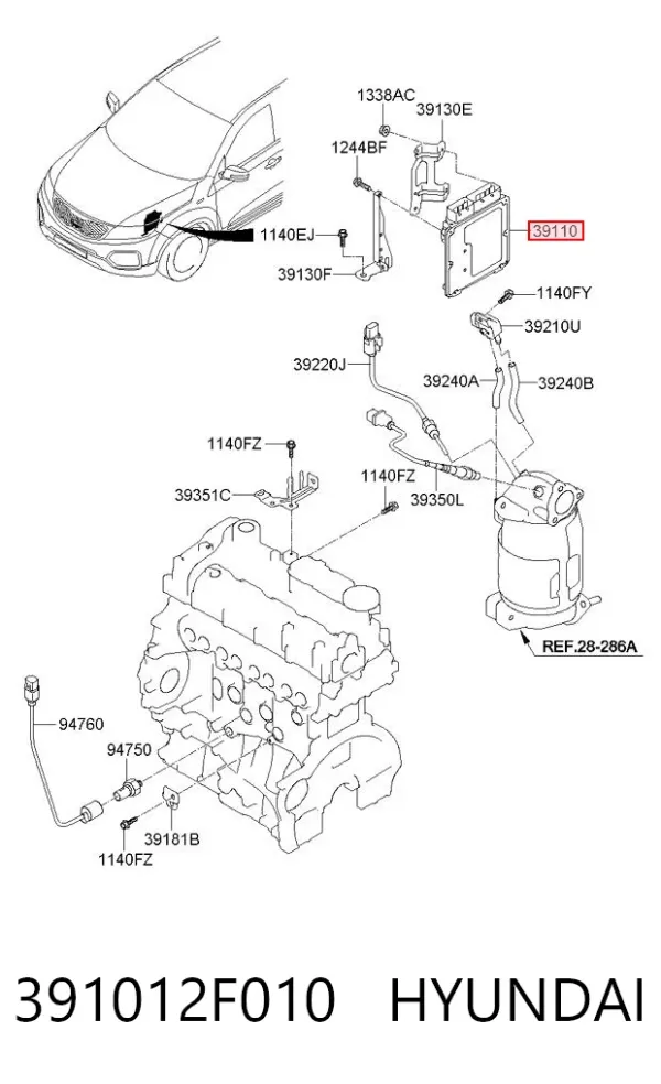 Módulo de direção (Centralina eletrônica) de motor 391012F010 Hyundai/Kia