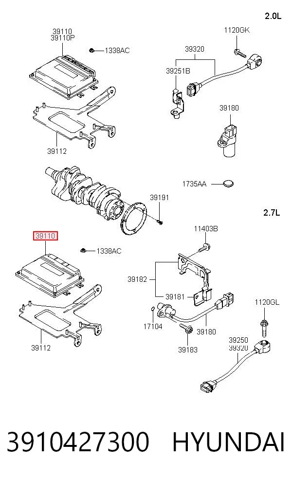 Módulo de direção (Centralina eletrônica) de motor 3910427300 Hyundai/Kia