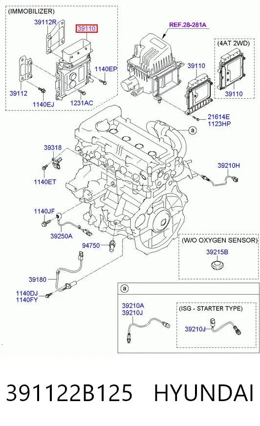 Módulo de direção (Centralina eletrônica) de motor 391122B125 Hyundai/Kia