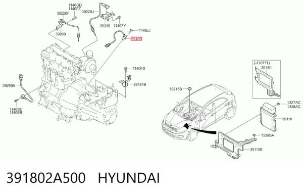 Sensor de posição (de revoluções) de cambota 391802A500 Hyundai/Kia