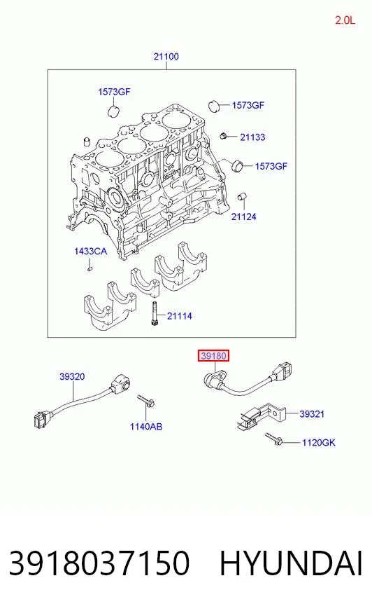 Sensor de posição (de revoluções) de cambota 3918037150 Hyundai/Kia