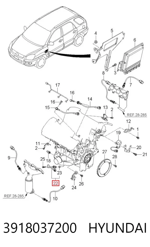 Sensor de posição (de revoluções) de cambota 3918037200 Hyundai/Kia