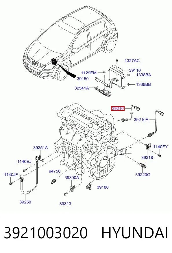 Sonda lambda, sensor de oxigênio depois de catalisador 3921003020 Hyundai/Kia