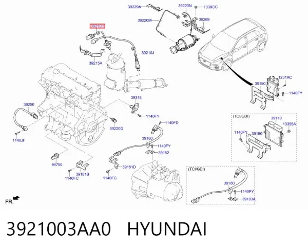 Sonda lambda, sensor de oxigênio até o catalisador 3921003AA0 Hyundai/Kia