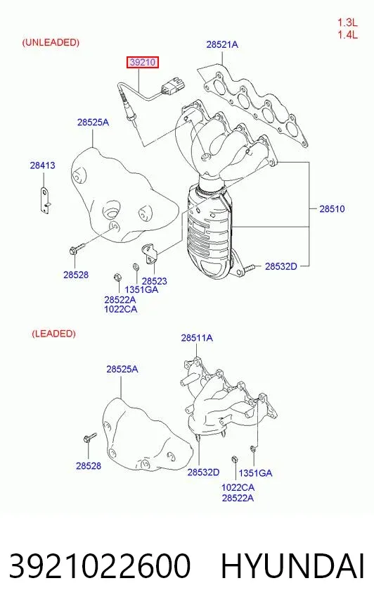 Sonda lambda, sensor de oxigênio 3921022600 Hyundai/Kia