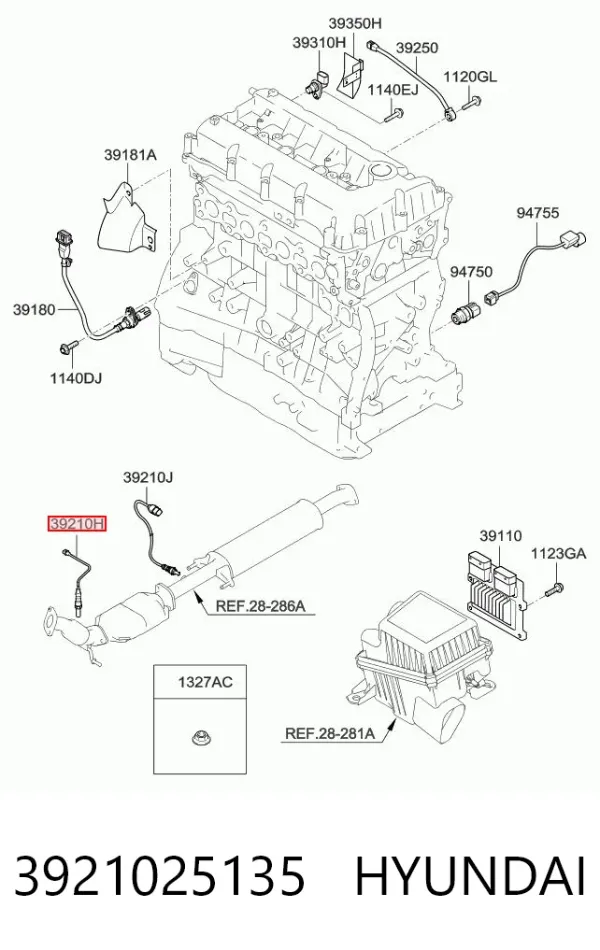 Sonda lambda, sensor de oxigênio até o catalisador 3921025135 Hyundai/Kia
