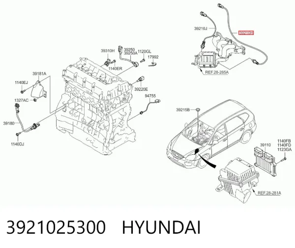 Sonda lambda, sensor de oxigênio até o catalisador 3921025300 Hyundai/Kia