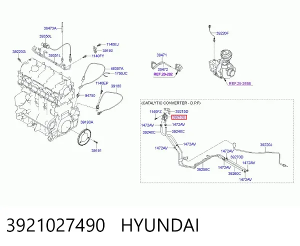 Sensor de pressão dos gases de escape 3921027490 Hyundai/Kia