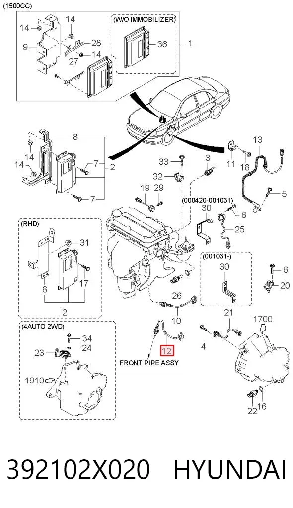 Sonda lambda, sensor de oxigênio até o catalisador 392102X020 Hyundai/Kia