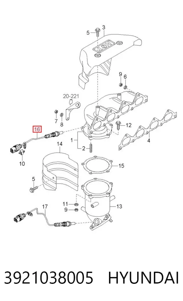 Sonda lambda, sensor de oxigênio 3921038005 Hyundai/Kia