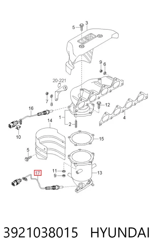 Sonda lambda, sensor de oxigênio depois de catalisador 3921038015 Hyundai/Kia