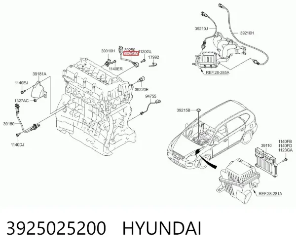 Sensor de detonação 3925025200 Hyundai/Kia