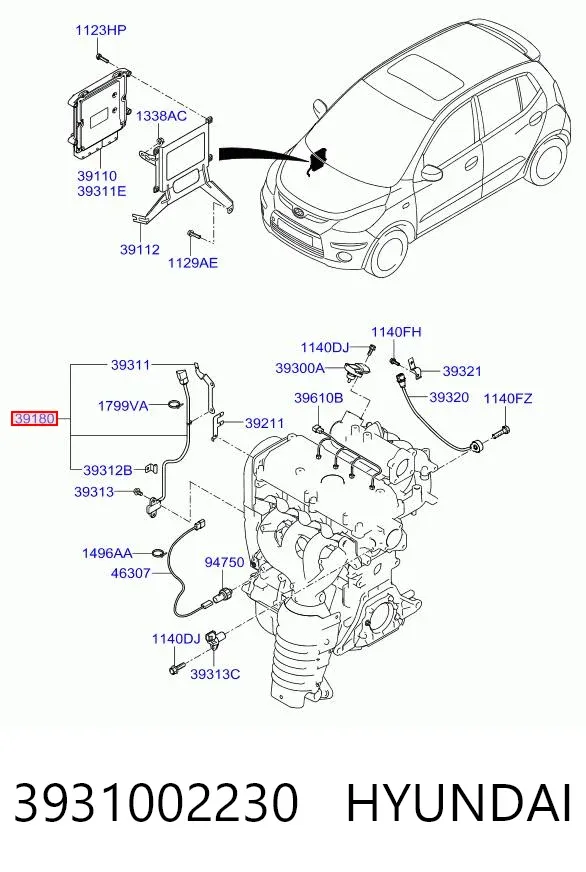 Sensor de posição (de revoluções) de cambota 3931002230 Hyundai/Kia