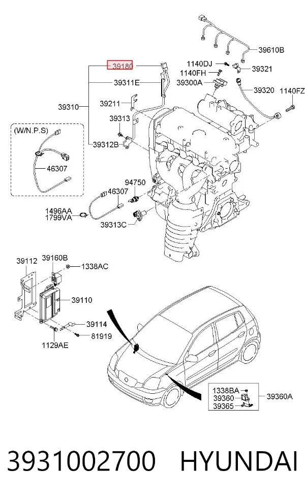 Sensor de posição (de revoluções) de cambota 3931002700 Hyundai/Kia