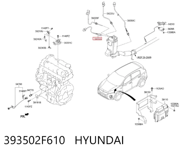 Sonda lambda, sensor de oxigênio até o catalisador 393502F610 Hyundai/Kia