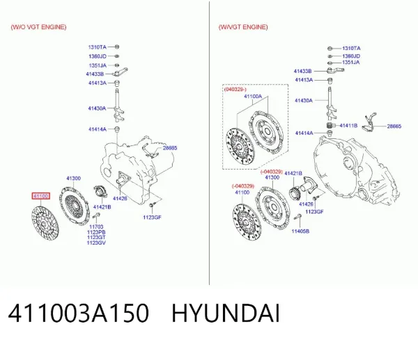 Disco de embraiagem 411003A150 Hyundai/Kia