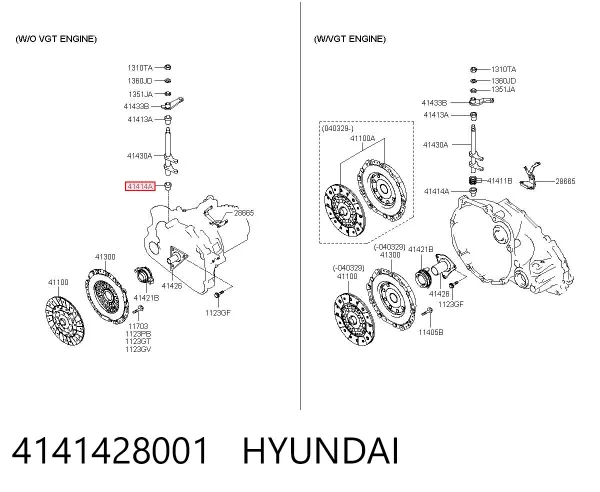 Bucha do eixo de forquilha de embraiagem 4141428001 Hyundai/Kia
