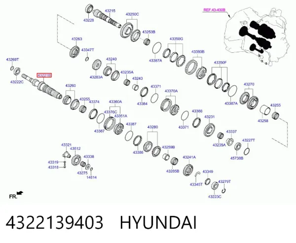 Eixo primário da caixa de câmbio 4322139403 Hyundai/Kia