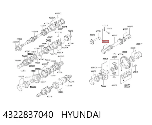 Rolamento da árvore intermédia da Caixa de Mudança 4322837040 Hyundai/Kia