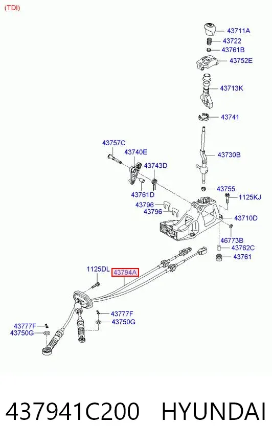 Cabo de mudança (de seleção de velocidade) 437941C200 Hyundai/Kia
