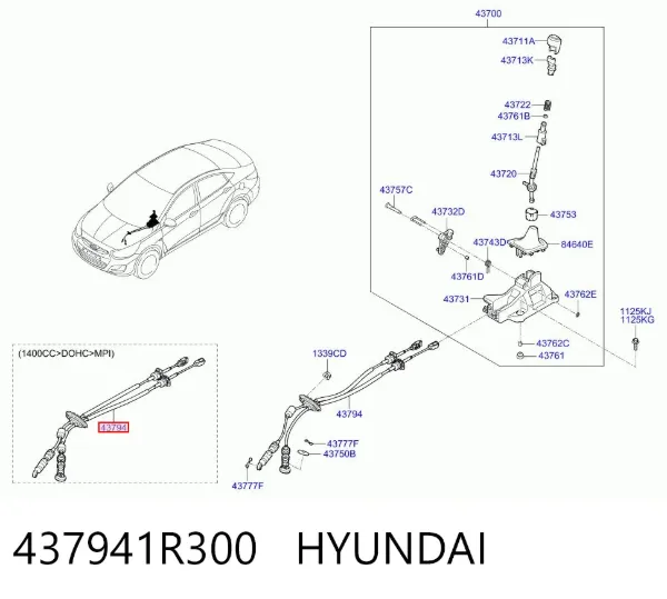 Cabo de mudança (de seleção de velocidade) 437941R300 Hyundai/Kia