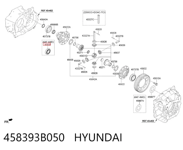 Rolamento de diferencial do eixo dianteiro 458393B050 Hyundai/Kia