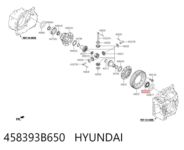 Rolamento de diferencial do eixo dianteiro 458393B650 Hyundai/Kia