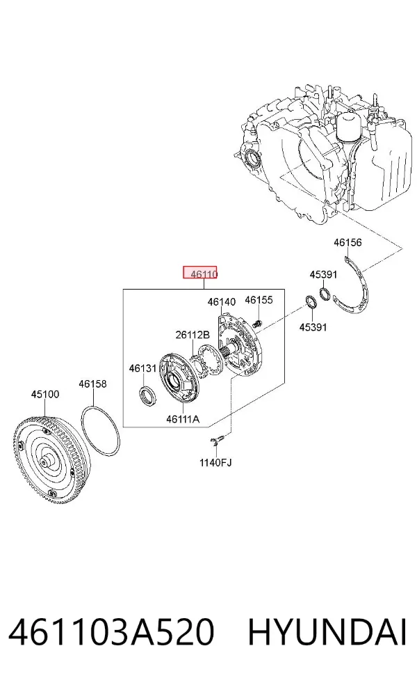 Bomba de óleo da Caixa Automática de Mudança 461103A520 Hyundai/Kia