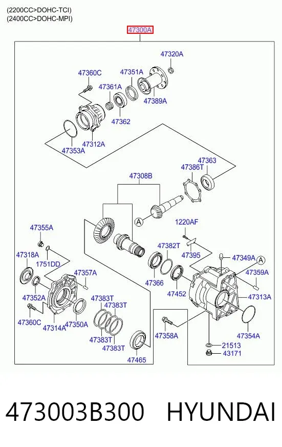 Caixa de transferência 473003B300 Hyundai/Kia