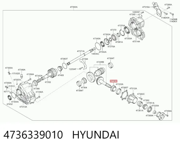 Rolamento da caixa de transferência, da árvore de saída, dianteiro 4736339010 Hyundai/Kia