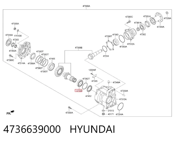 Rolamento da caixa de transferência, da árvore de saída, dianteiro 4736639000 Hyundai/Kia
