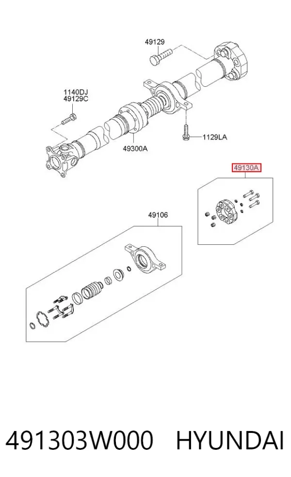 Acoplamento elástico do veio de transmissão 491303W000 Hyundai/Kia