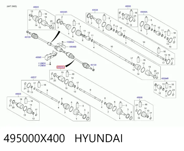 Semieixo (acionador) dianteiro esquerdo 495000X400 Hyundai/Kia