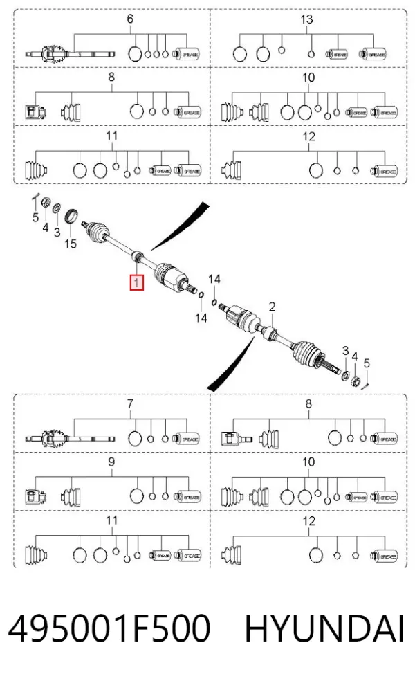 Semieixo (acionador) dianteiro direito 495001F500 Hyundai/Kia