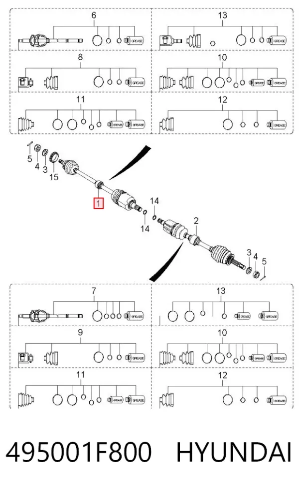 Semieixo (acionador) dianteiro direito 495001F800 Hyundai/Kia