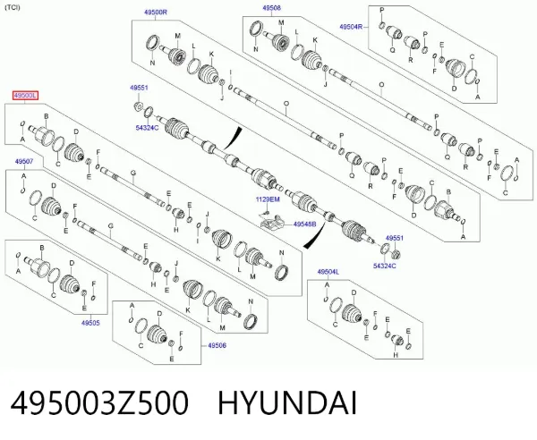 Semieixo (acionador) dianteiro esquerdo 495003Z500 Hyundai/Kia
