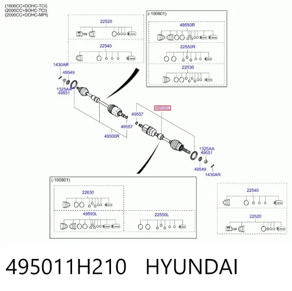 Semieixo (acionador) dianteiro esquerdo 495011H210 Hyundai/Kia