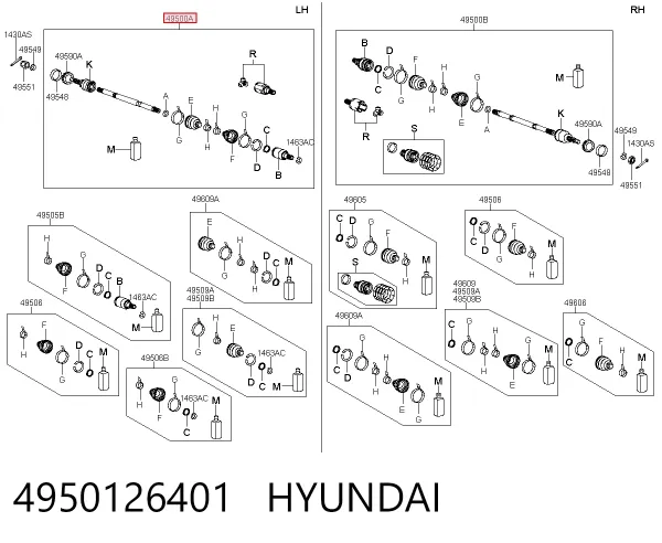 Junta homocinética externa dianteira 4950126401 Hyundai/Kia