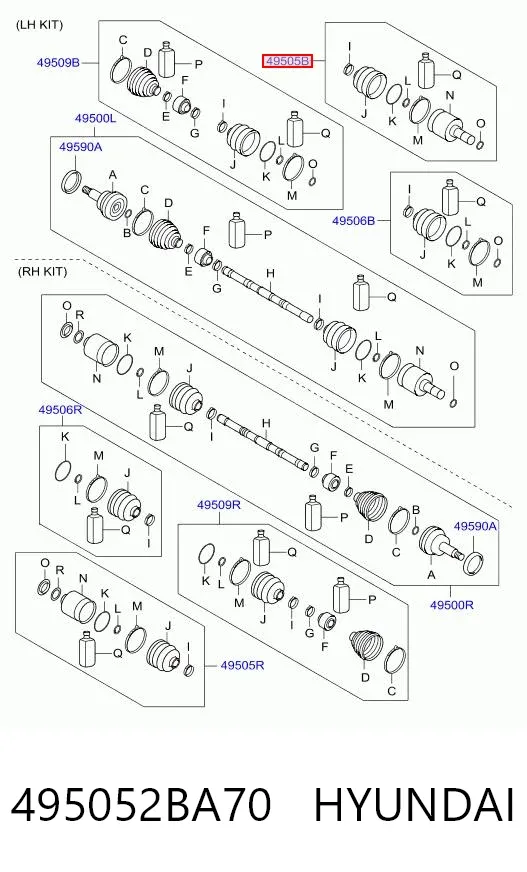 Junta homocinética interna dianteira esquerda 495052BA70 Hyundai/Kia