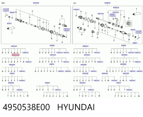 Junta homocinética interna dianteira 4950538E00 Hyundai/Kia