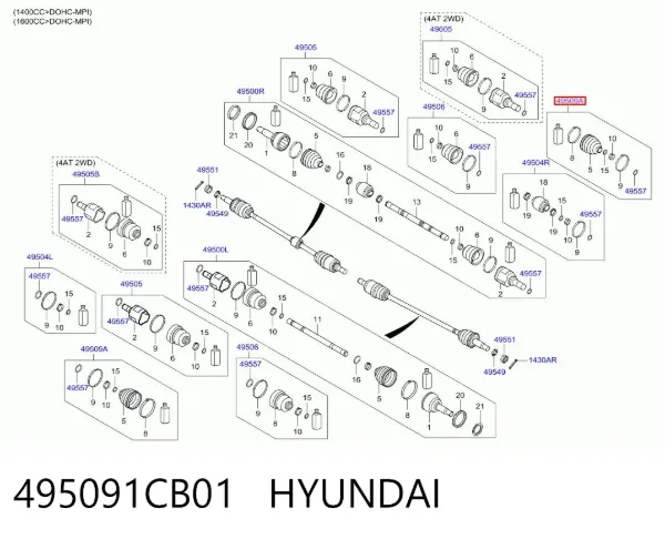 Bota de proteção externa de junta homocinética do semieixo dianteiro 495091CB01 Hyundai/Kia