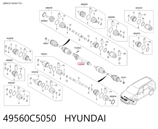 Semieixo (acionador) dianteiro direito 49560C5050 Hyundai/Kia