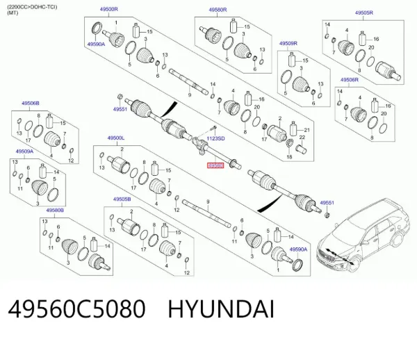 Veio de acionamento do semieixo intermédio 49560C5080 Hyundai/Kia