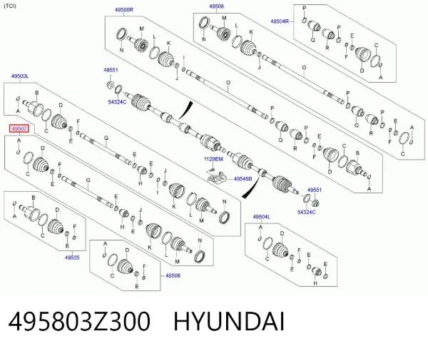 Junta homocinética externa dianteira direita 495803Z300 Hyundai/Kia