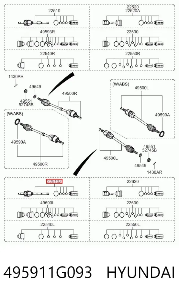Junta homocinética externa dianteira 495911G093 Hyundai/Kia