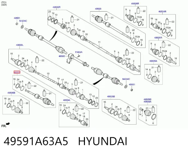 Junta homocinética externa dianteira 49591A63A5 Hyundai/Kia