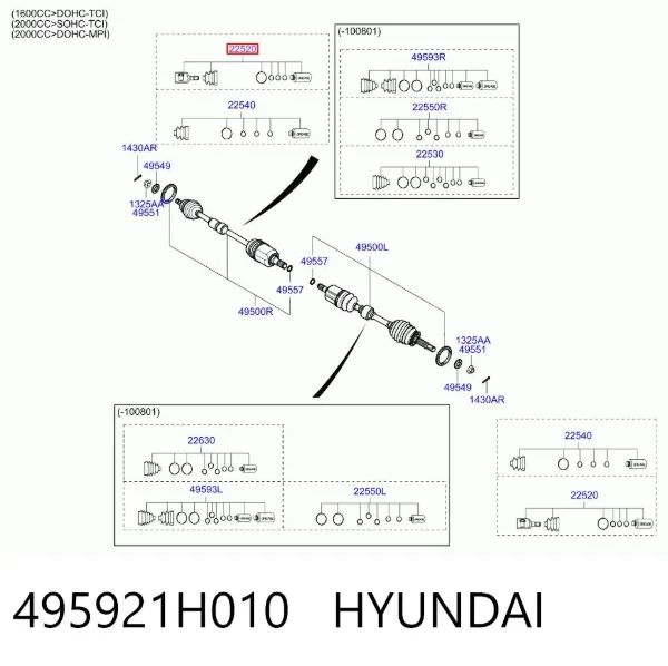 Junta homocinética interna dianteira 495921H010 Hyundai/Kia